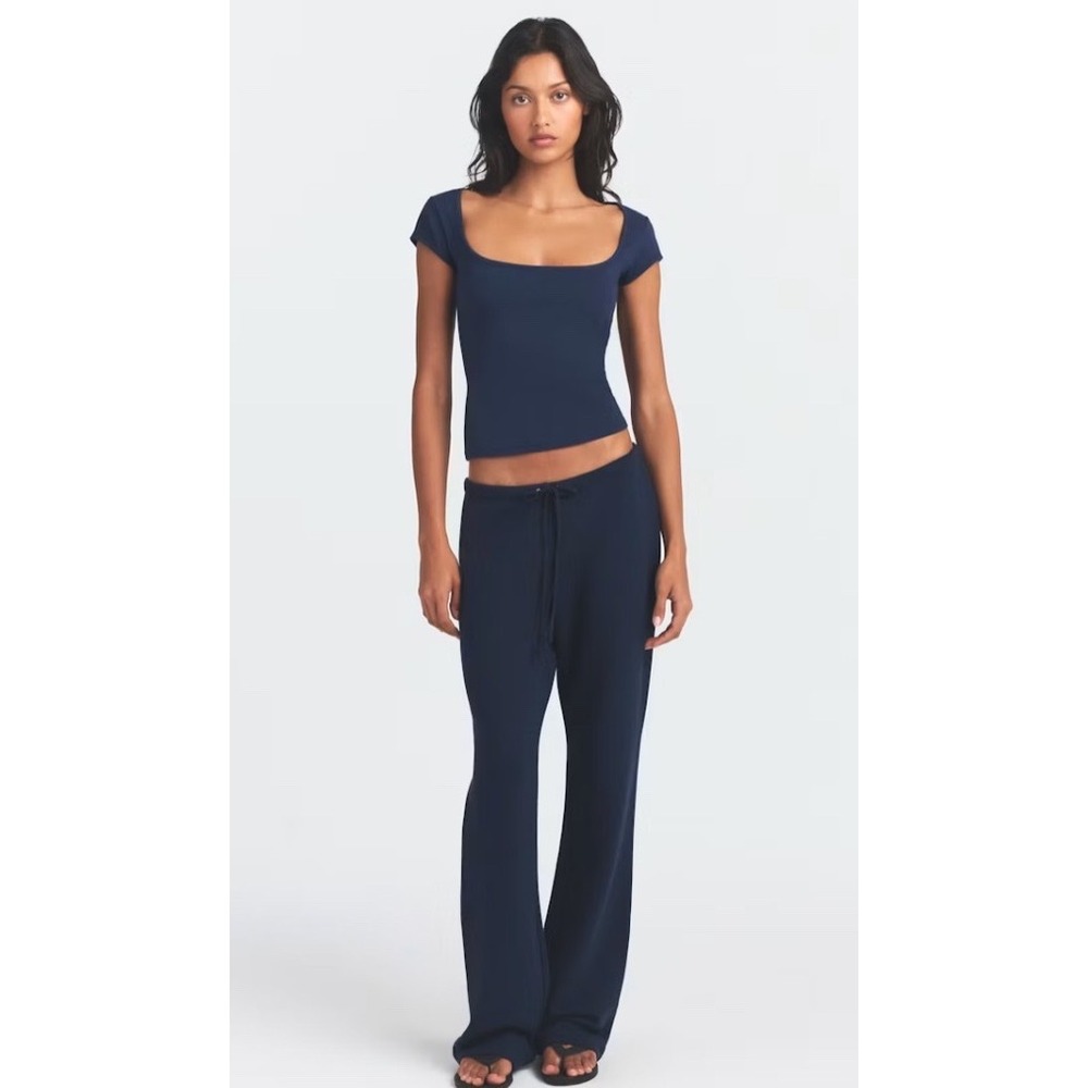 SKIMS Cotton Jersey Scoop Neck T-Shirt Navy Blue Short Sleeve Top XS